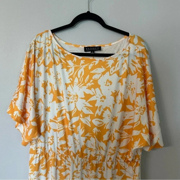 Eloquii Women's Short Dolman Sleeve Yellow & White Floral Maxi Dress Size 16 GUC - Picture 3 of 10